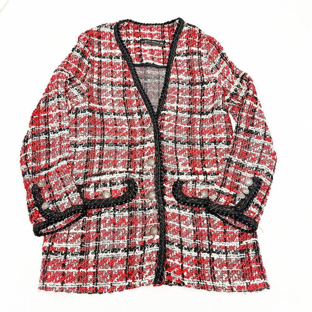 Zara Red and Black Tweed Jacket